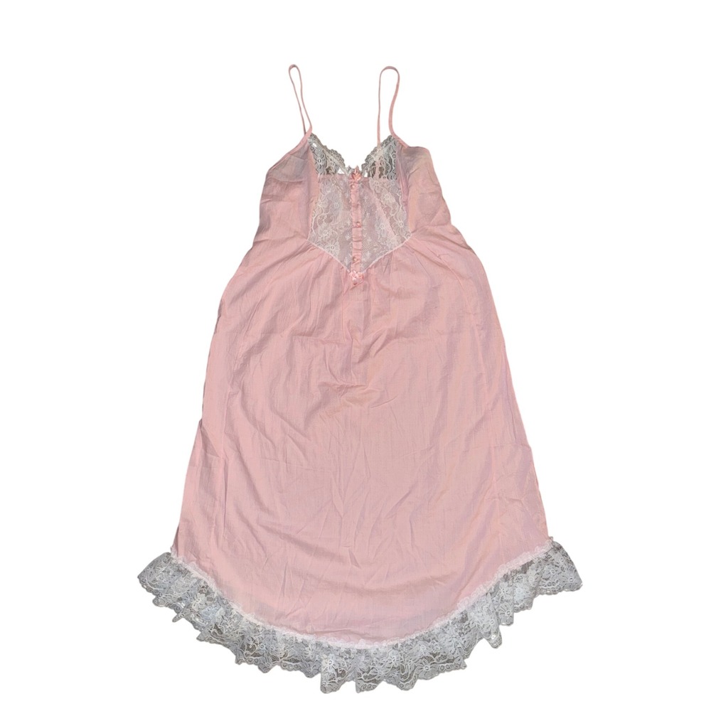 Vintage Bernette New York Pink Lace Nightgown Slip Dress Medium Made in USA